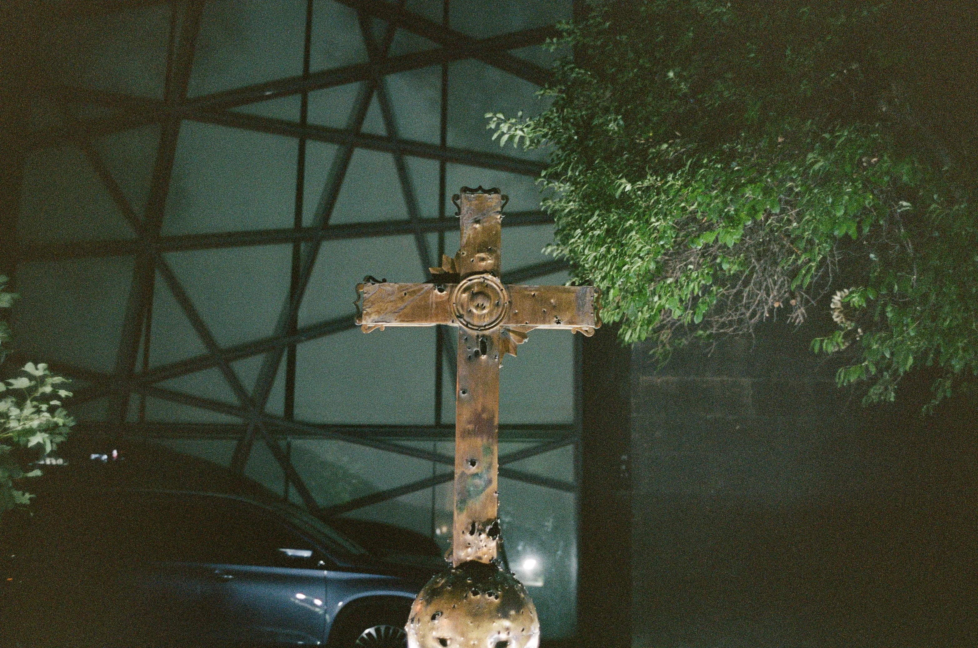 Film photograph from Armenia, titled "armenia cross".