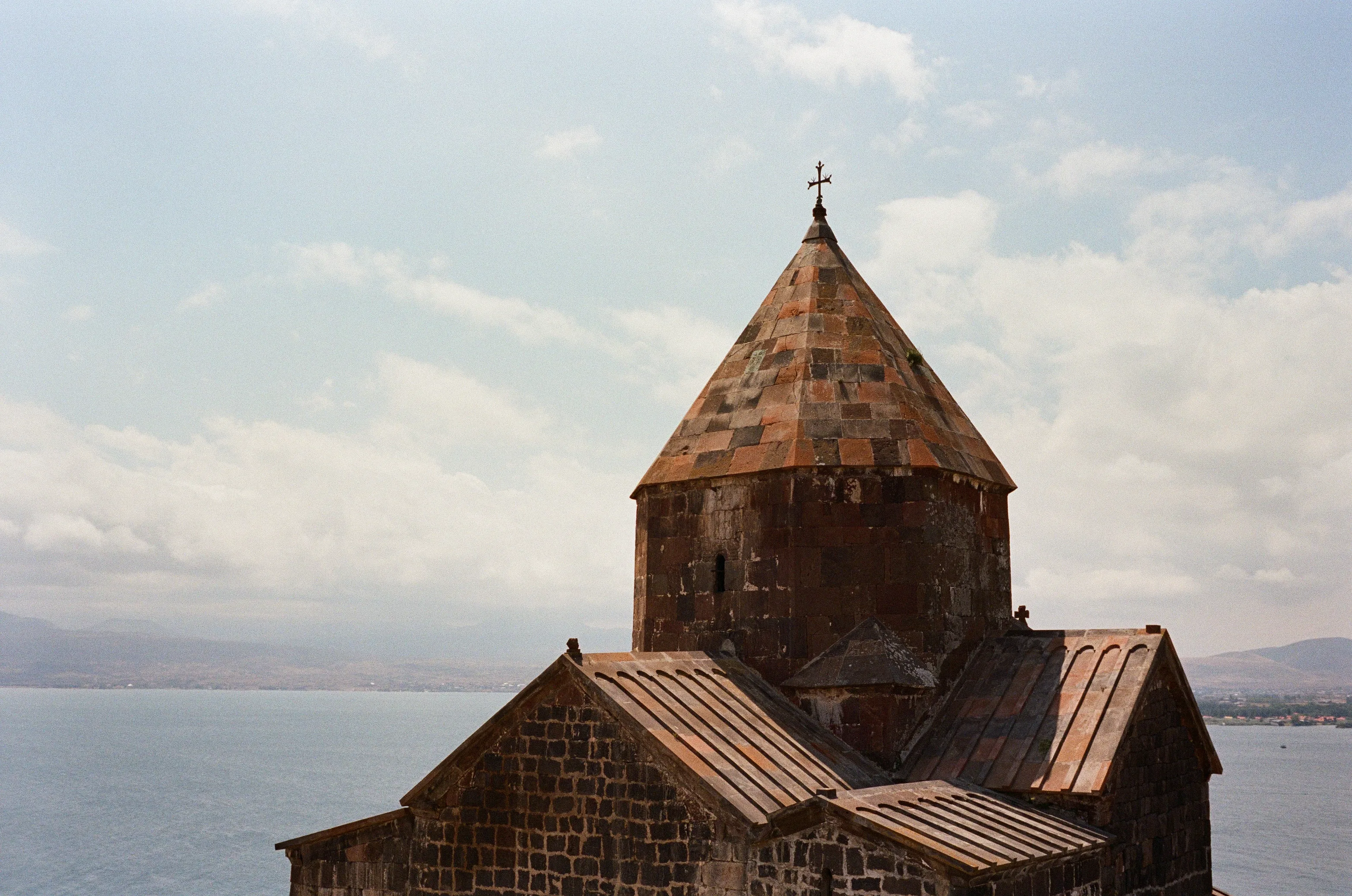 Film photograph from Armenia, titled "sevan church".