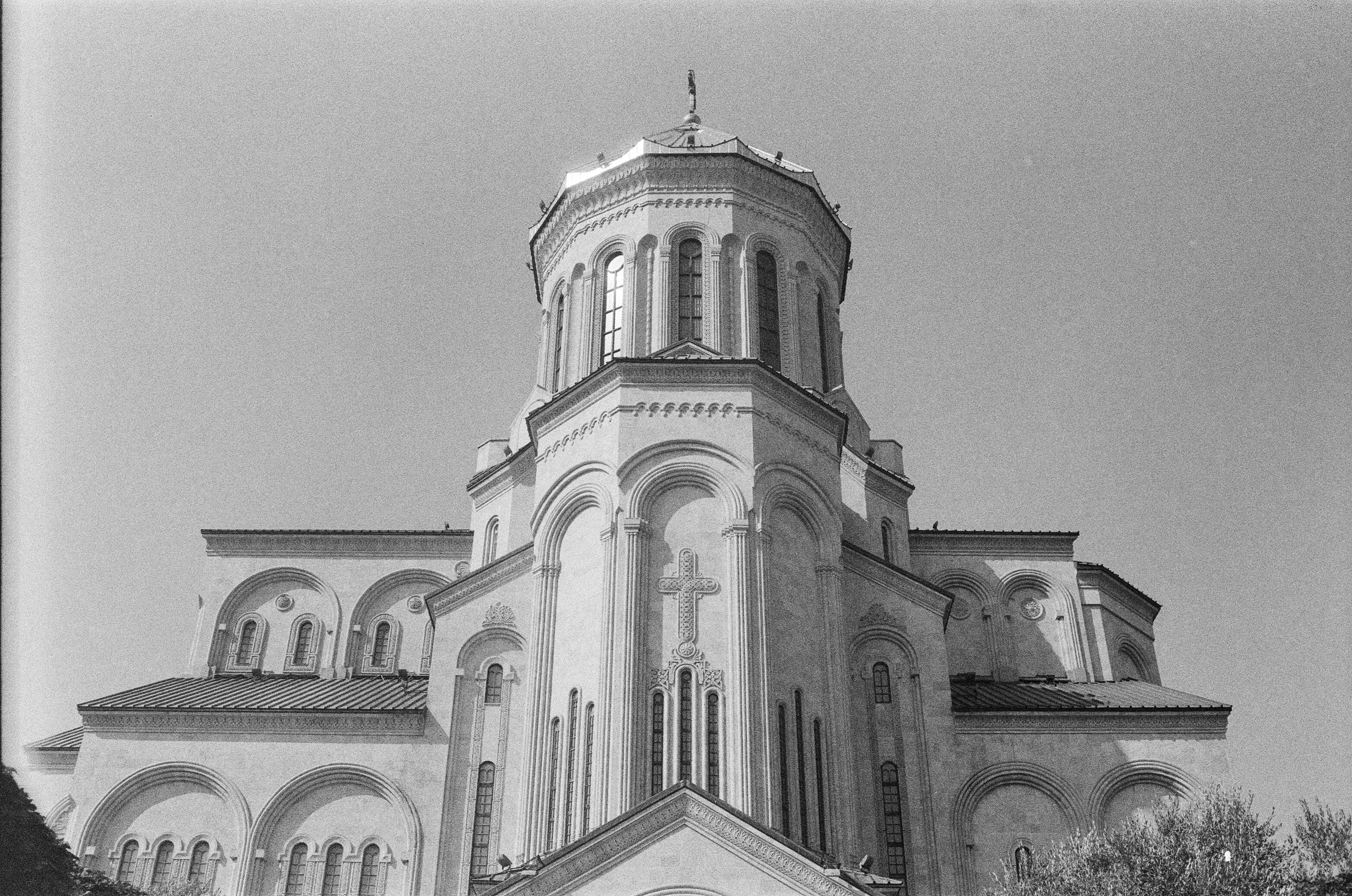 Film photograph from Georgia, titled "blackandwhite church".