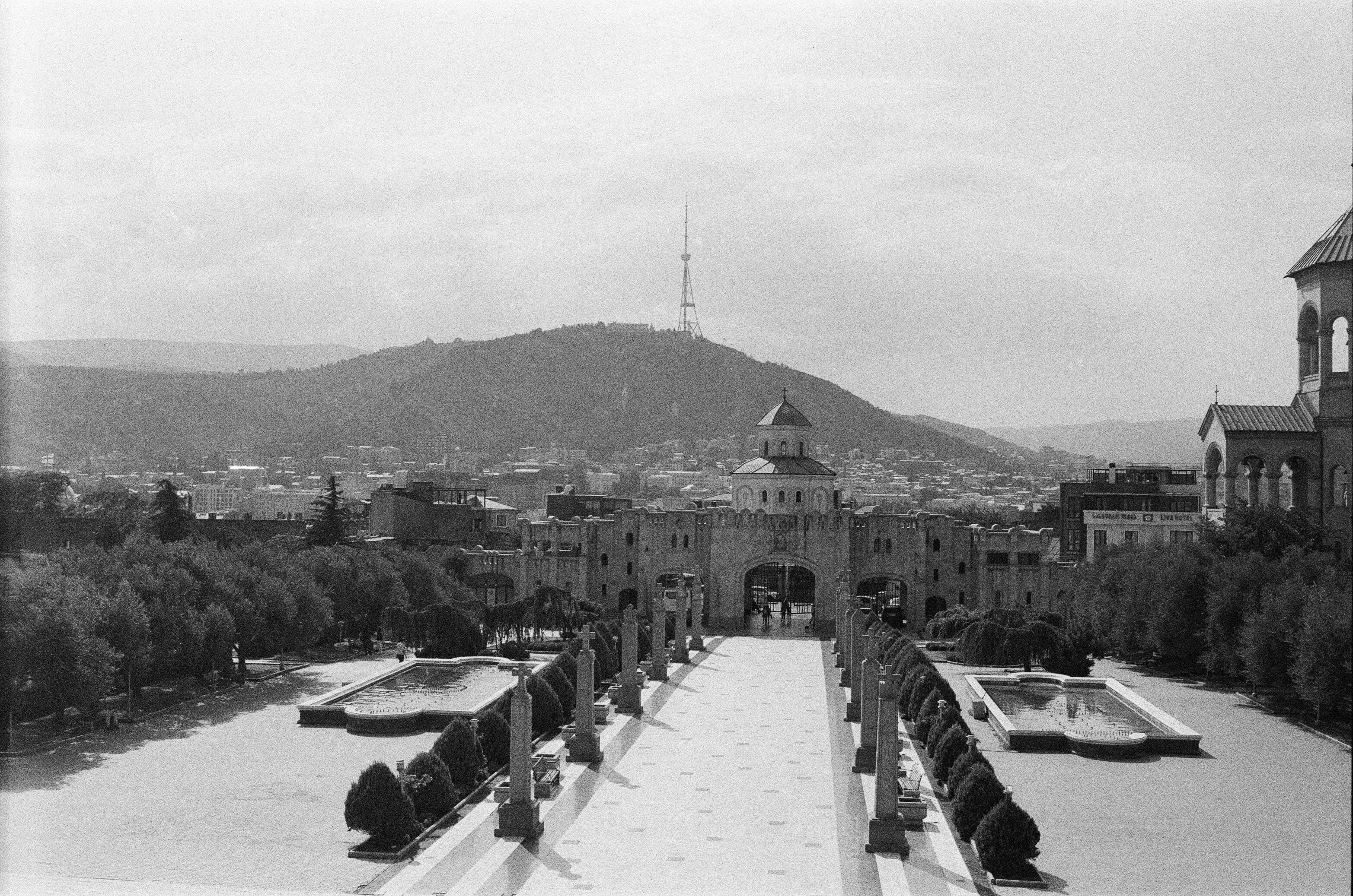 Film photograph from Georgia, titled "church courtyard".
